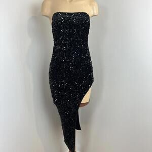 Brand New Shein Women Small 4 Black Sequin Strapless Eveningwear Slip Dress Gown